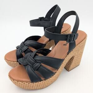 Korks Dee Wedge Platform Block Heel Sandals Women's Black/Tan Size US8